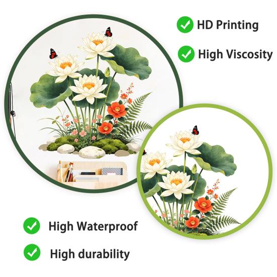 White Lotus Wall Sticker Waterproof Self-Adhesive Flowers Lotus Leaf Wall Decal Peel And Stick