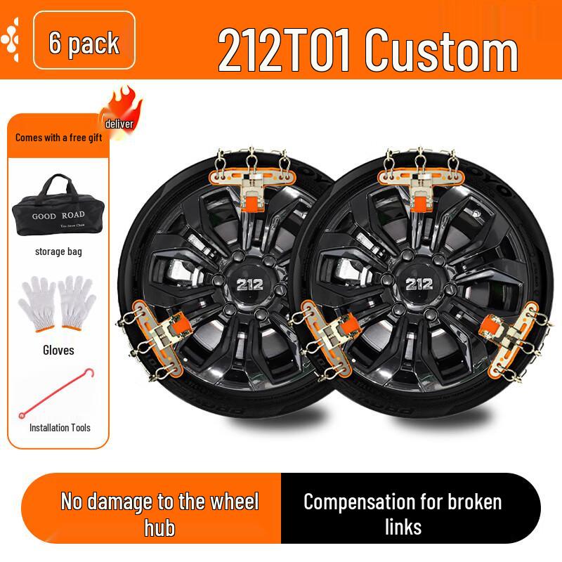 Anti-Skid Tire Chains for 212 T10 Cars & SUVs, No Jack Required, Snow & Off-Road Use, Tire-Friendly, 212 Dedicated