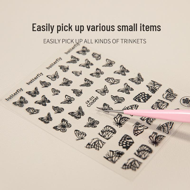 Double-Ended Metal Nail Art Tweezers for Rhinestones and Decals, Silicone Pressing Stick