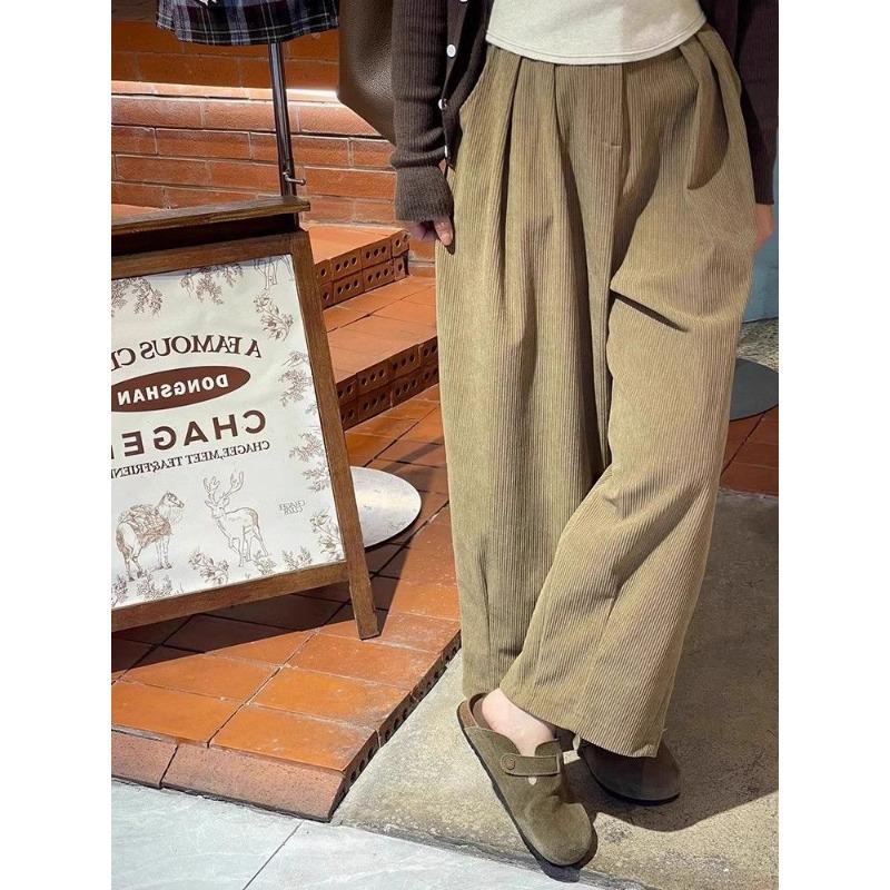 Japanese Retro Thickened Corduroy Wide-leg Pants for Women in Autumn and Winter New Loose High-waisted Casual Petite Pants