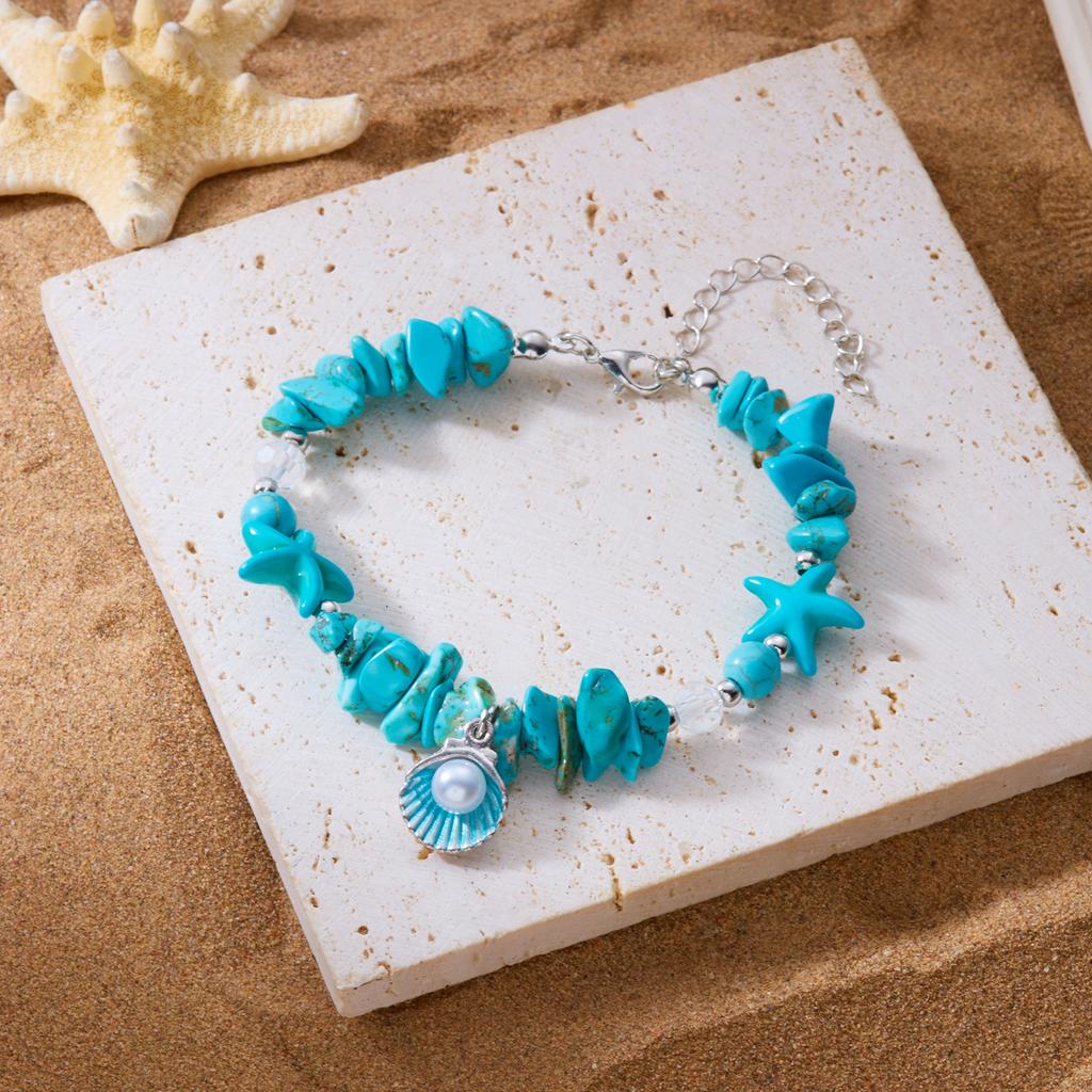 Bohemian Imitation Shell Gravel Beads Bracelet for Women Handmade Irregular Crush Stone Starfish Bracelet Summer Beach Jewelry