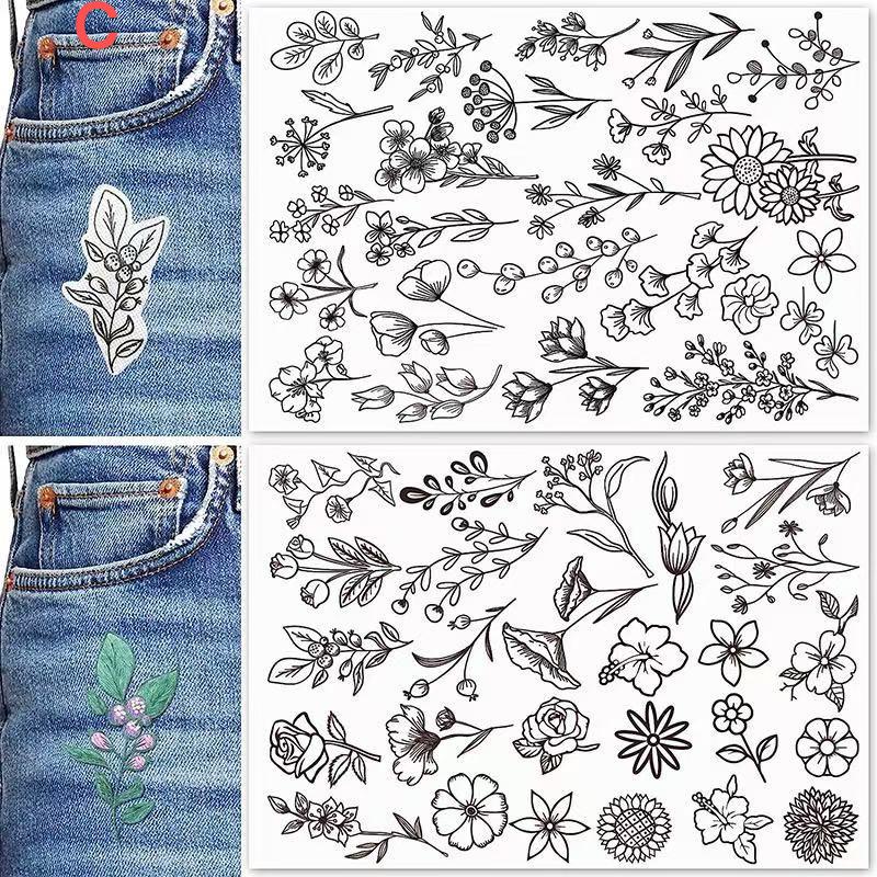 DIY Water Soluble Embroidery PatternWash Away with Pre-Printed Pattern Designs Stencils Transfers for Hand Sewing Lover Beginner