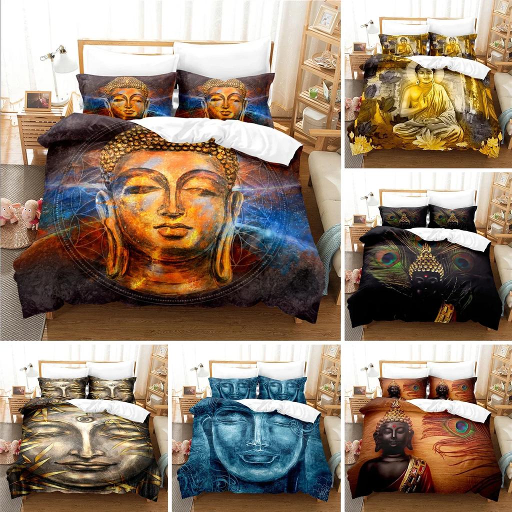 Buddha Statue Comfortable Duvet Quilt Cover Pillowcase Bedding Set Children Bedroom Decoration Home Textile