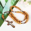 Rosary Beads Catholic Wood Cross Necklace Car Rearview Mirror Decor