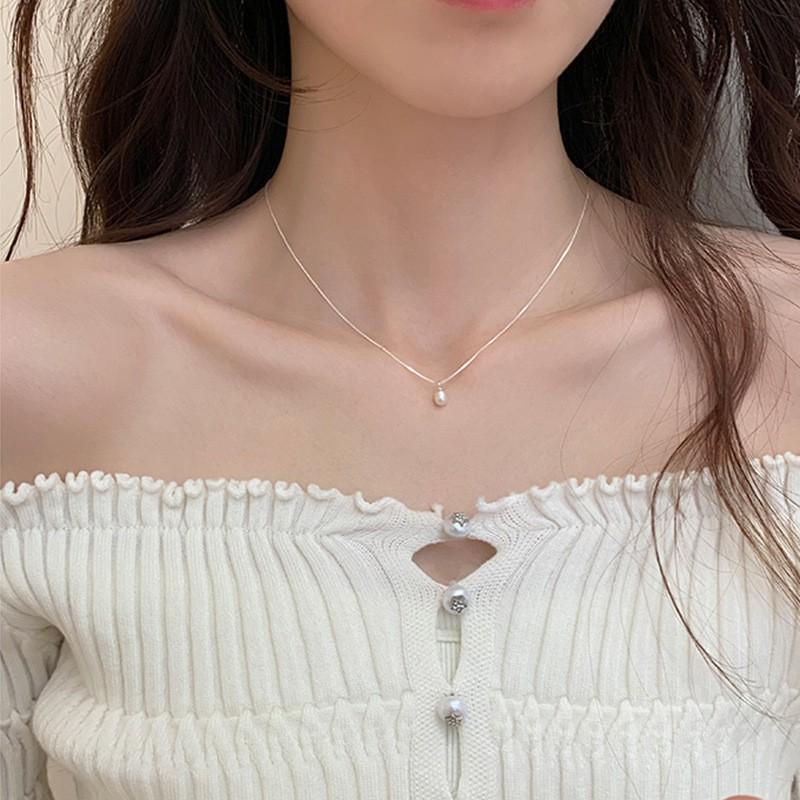 Natural Freshwater Pearl Necklace Women Minimalist Elegant Choker Box Chain Small Luxury Jewelry