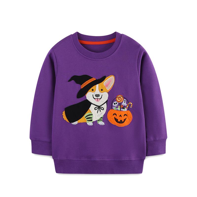 Autumn New Arrivals: Girls European Style Halloween Cartoon Patch Long Sleeve Hoodie 3Y