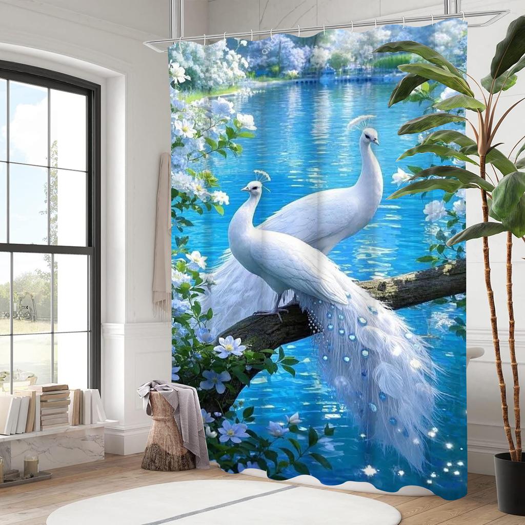 Animal Elegant Peacock Pattern Bathroom Shower Curtain With 12 Hooks Home Bathroom Decor And Accessories