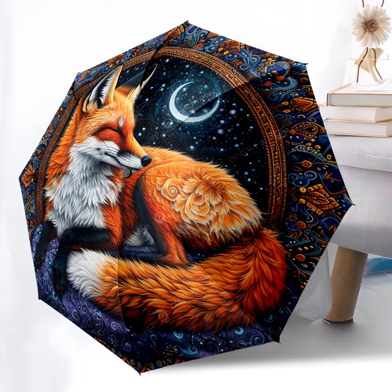 

Moon Sleeping Fox Umbrella Automatic Open/close, Sturdy Iron Frame & 8-Rib Structure, Umbrella for Women & Men, Christmas Gifts