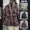 Winter New Cotton Clothes Women's Medium and Long Collar Belt Is Thin and Loose Niche Design Cotton Clothes Jacket Is Trendy