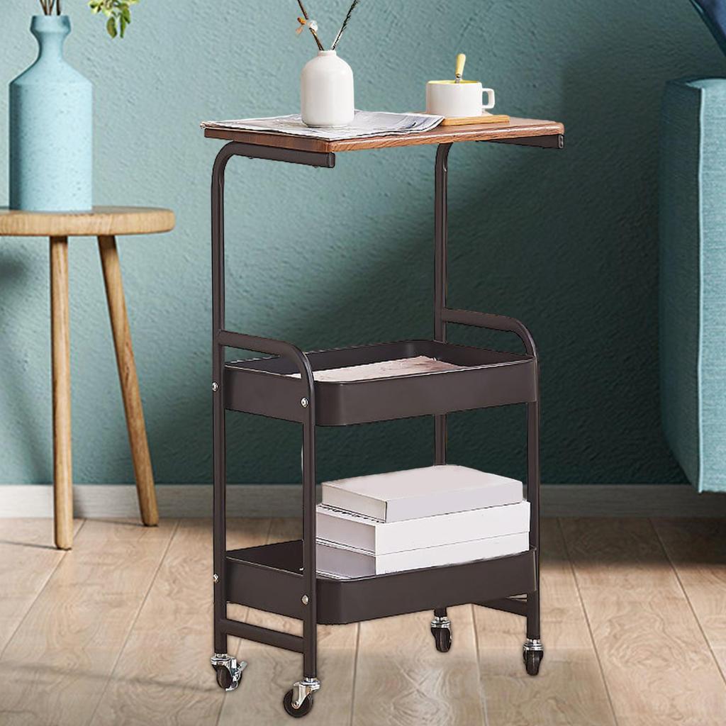 3 Tier Slim Storage Cart Mobile Trolley on Wheel Top Small Table Slide Out Organizer Rolling