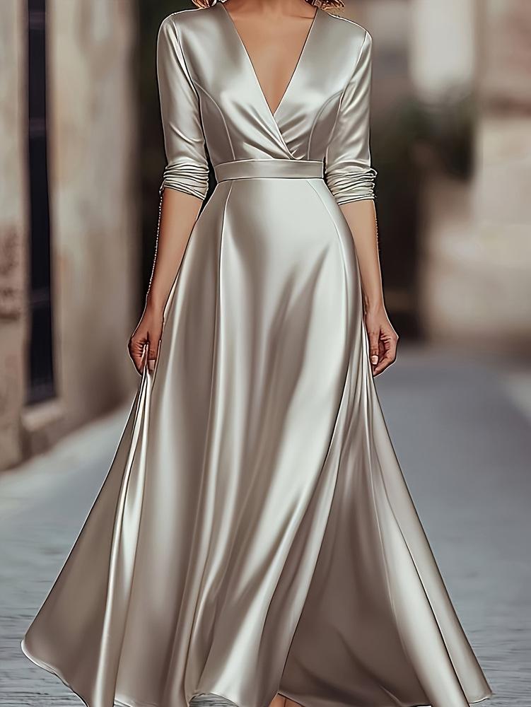 Cross2026 Κομψό Φόρεμα V-neck Ελαφριάς Πολυτέλειας για Βραδινή Πάρτι Άνοιξης/Φθινοπώρου και Επίσημη Ενδυμασία