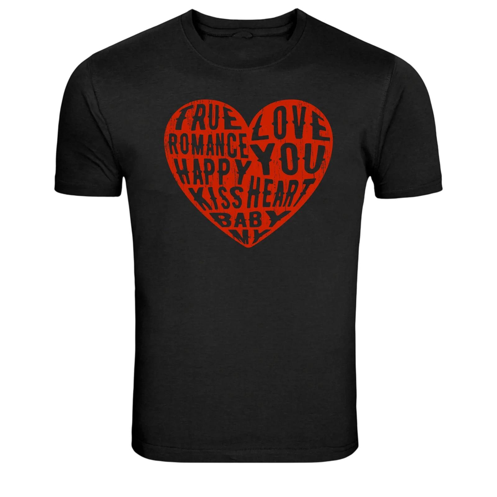 True Love Heart Typography Romantic Graphic T-Shirt L