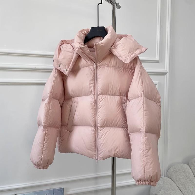 Down Jacket Without Weight, Winter New Puff Bread Down Jacket Women's Short Hooded White Duck Down
