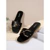 Women's Shoes, New Fashion Slippers, Classic Temperament Match, Solid Color Metal Decoration Square Head Flat Sandals
