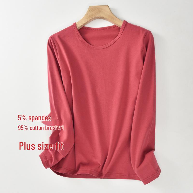 Plus Size Damen-Herbsttop mit Rundhalsausschnitt - 95 % Lycra-Baumwolle, hochelastisch, lange Ärmel, warm.