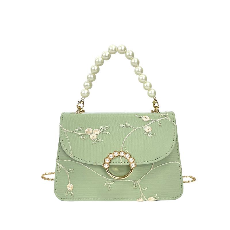 Женские милые кружевные сумки из искусственной кожи сумки через плечо для женщин маленькие сумки на плечо с цепочкой из свежего цветка и жемчужной пряжкой мини-сумки 19 x 13 x 6cm зелёный 1298₽