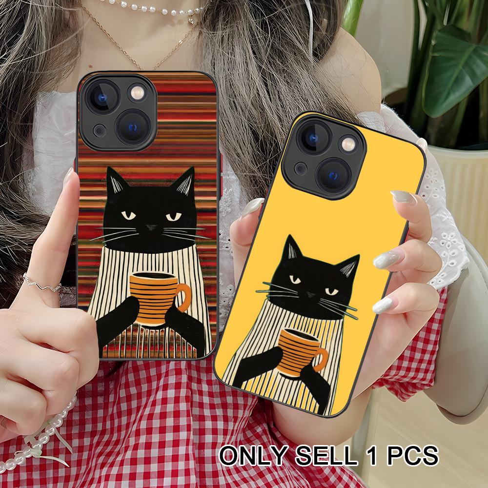 Cute Coffee Cat Silicone Mobile Phone Case for iPhone 17 16 15 14 13 12 11 X XR XS Air Pro Max Plus Mini Colorful Cover