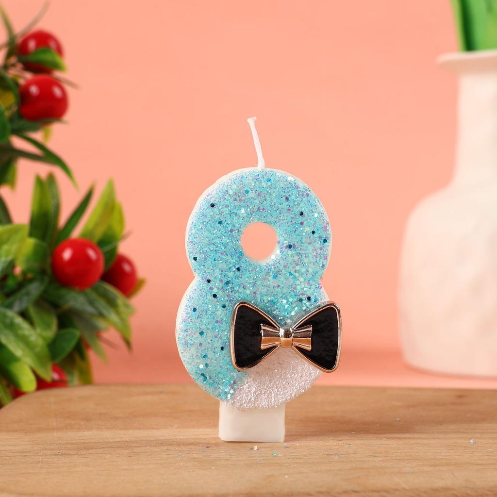 Number Shape Birthday Candle with Decorative Bow Tie Design for Cake Decoration Children Baking Party Supplies 0 To 9 Digit Candles