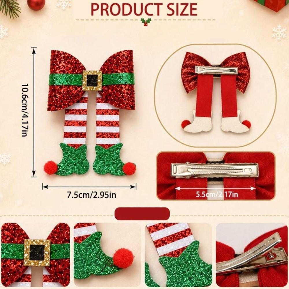 Sequin Christmas Bow Hair Clip Red Bow Side Clip Barrette Christmas Boot Hair Clip Women Girls