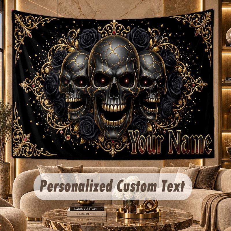 Skull Gothic (112) Theme Wall Tapestry Customized With Name Text Personalized Hanging Tapestry For Bedroom Living Room Decor