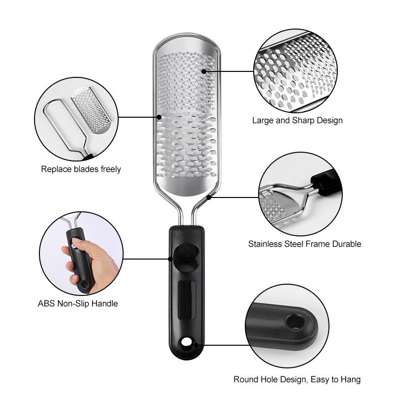 Stainless Steel Foot Exfoliation Tool - File, Brush, Grinder, Stone, and Scrubber Combo.