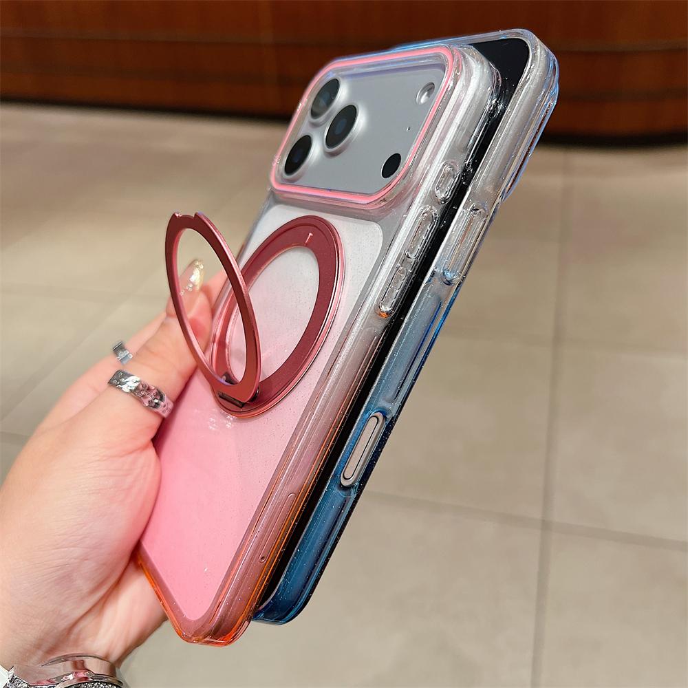 Transparent 360°Rotating Metal Holder Ring Bracket for Magsafe Magnetic Case For iPhone 17 16 Pro Max Plus Gradient Clear Cover