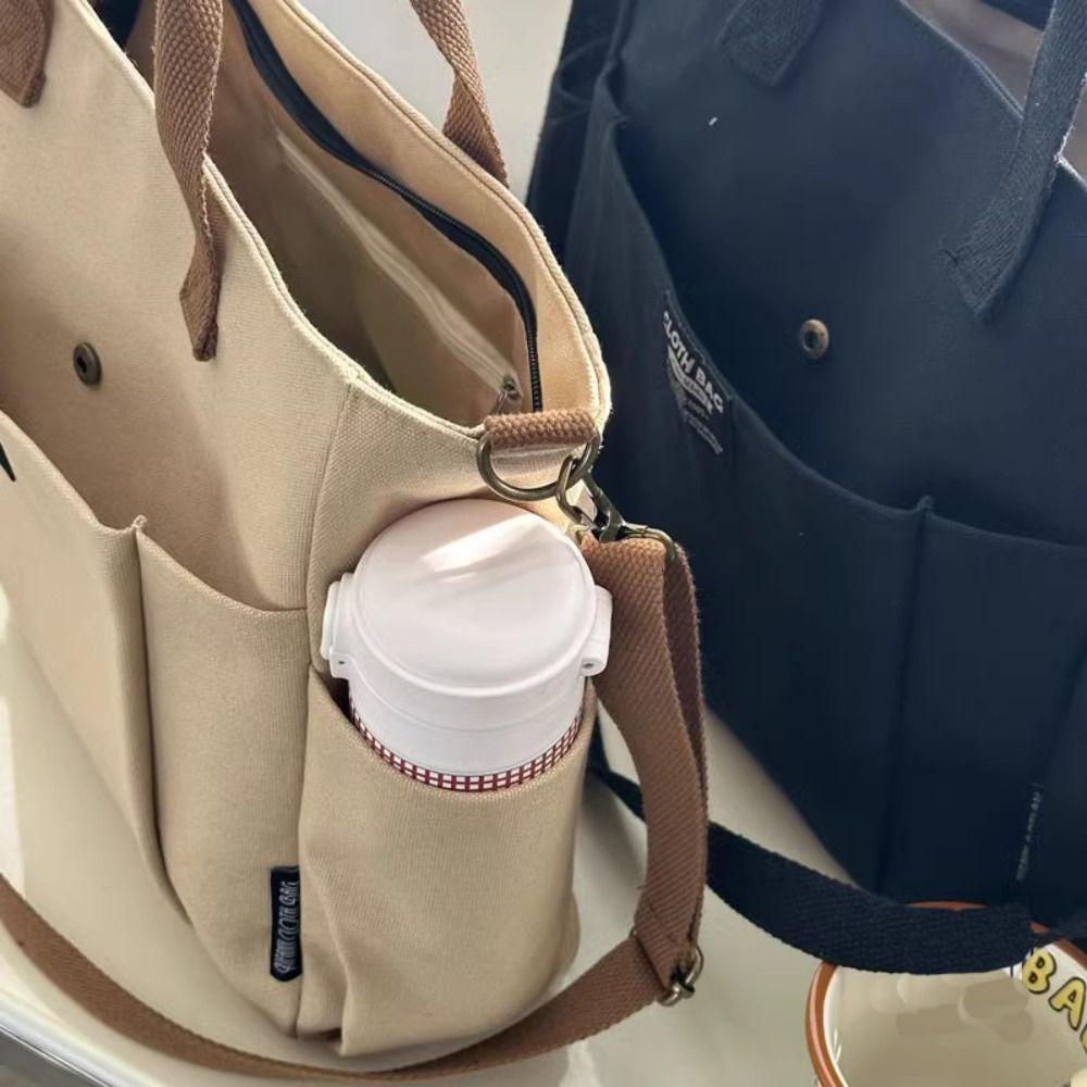 Large Capacity Multi Pocket Canvas Tote Bags Fashionable Casual Crossbody Handbags Reusable Women Shopping Bag Messenger Bag
