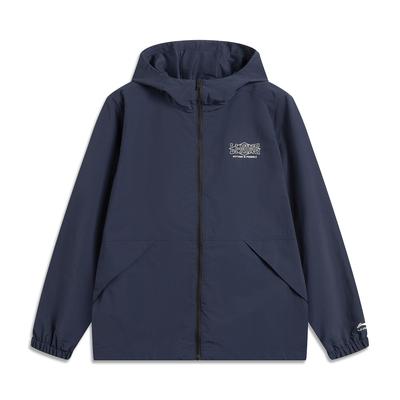 Série Estilo de Vida Esportivo Li Ning High Street Americano Vintage Cardigan Manga Longa Corta-Vento Casaco Solto Unissex Roupa Exterior Azul-Marinho-Profundo AFDV445-6