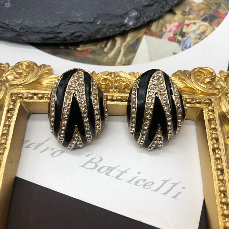 Wannian Classic Black Gold Series Necklace Earrings Plated Real Gold with Diamond Copper Chain Necklace Earrings Ear Clips Set Female