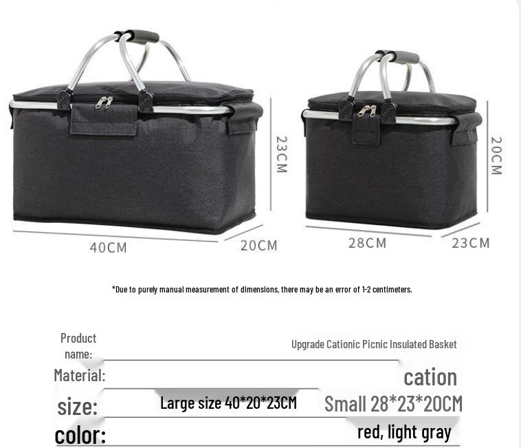 Insulated Oxford Cloth Folding Picnic Basket with Wheels, Multifunctional Outdoor Ice Bag & Thickened Aluminum Foil Liner
