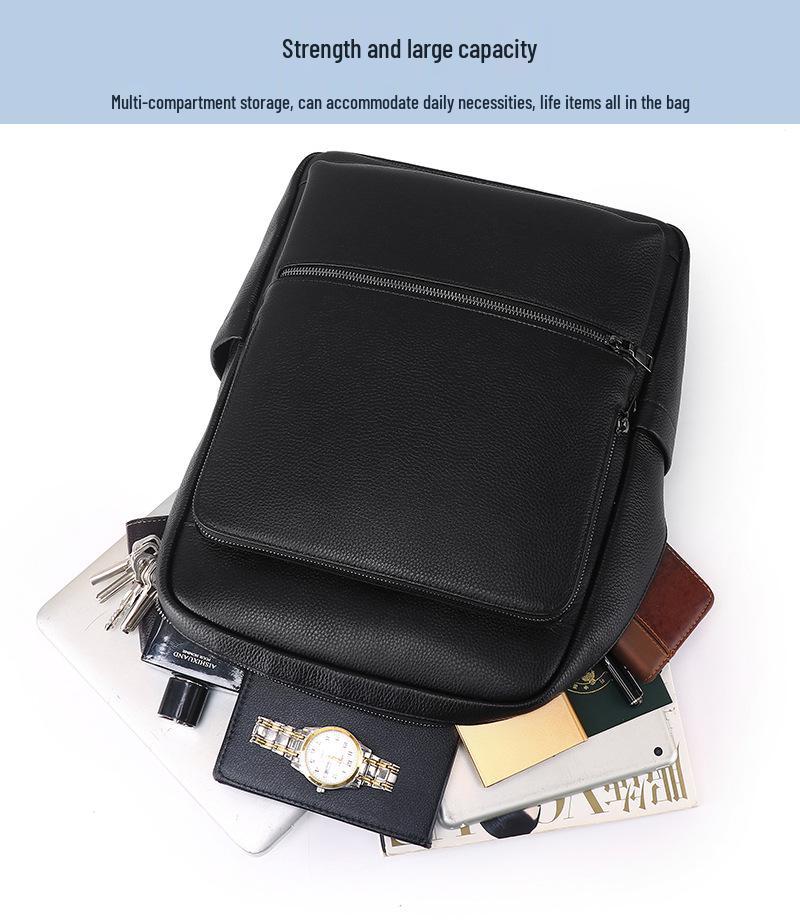 Large Capacity Men's Cowhide Leather Backpack - Casual and Business Travel Shoulder Bag In Fashionable Style