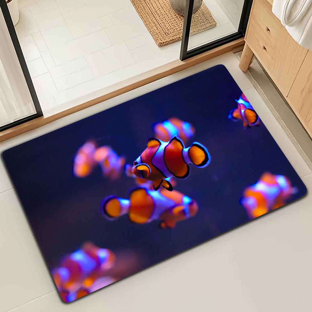 Cute Animal Clownfish Ocean Door Mat Bath Microfiber Decorative Versatile Flannel Floor Mat Quick Dry Absorbent Non-slip Sole
