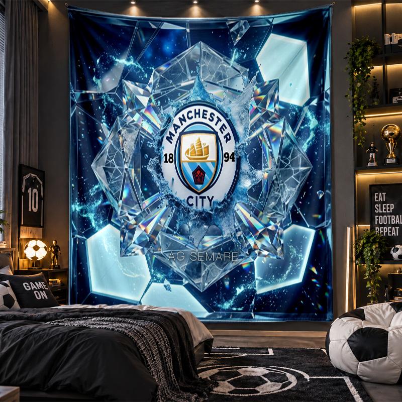 Arazzo da Appendere alla Parete Stampa Manchester City Tessuto per Soggiorno Camera da Letto Decorazione per la Casa