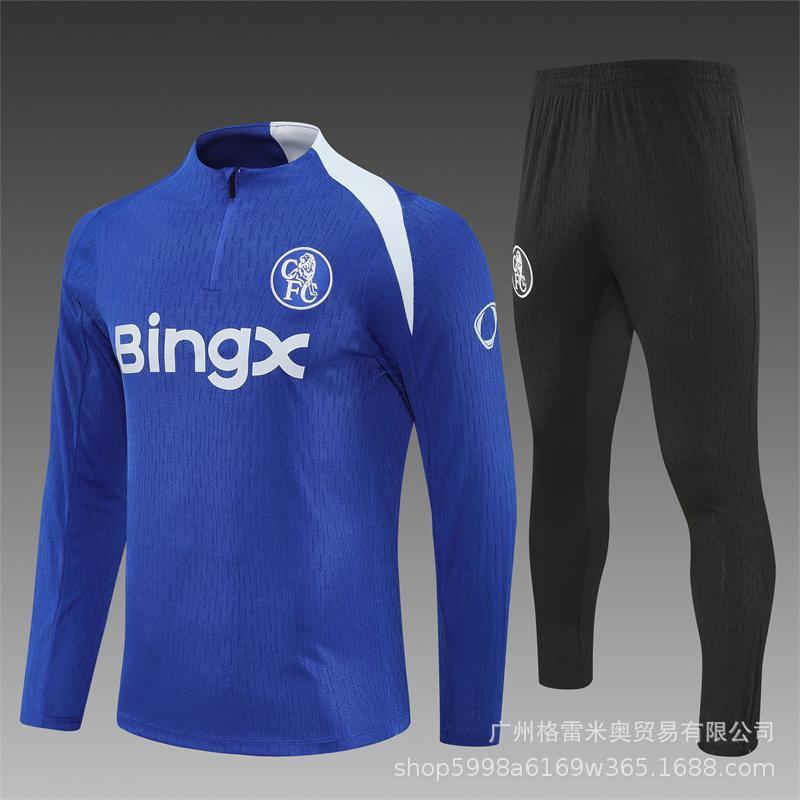 Chelsea Training Jersey Long Sleeve Half-Zip Soccer Shirt Adults Kids Camo Print Breathable Modal Fabric