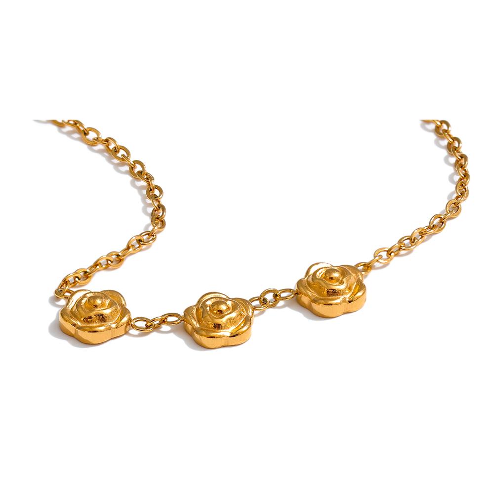 Yhpup Stylish Stainless Steel Rose Flower Chic Chain Collar Necklace Summer Tarnish Resistant Exquisite Jewelry Women