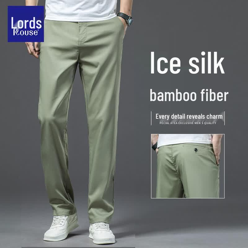 Luozhi Men s Ice Silk Casual Straight-Leg Trousers 42