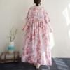 Real summer new thin cotton and linen round neck short sleeve pink bohemian medium and long foreign trade dress women
