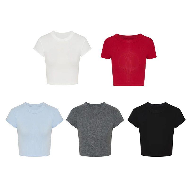 Dámsky letný zoštíhľujúci crop top s krátkym rukávom - Pikantný & Čistý ležérny štýl pre drobné postavy