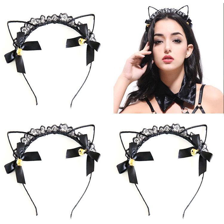 Product Personality Wind Hollow Lace Cat Ears Headband Bell Jewelry Sex Headgear