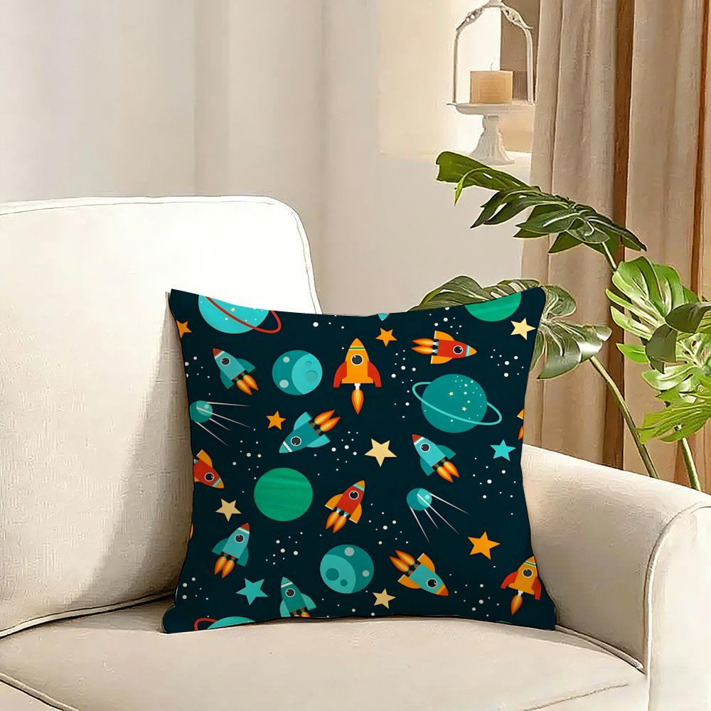 outer space spaceship astronaut rocket Cushion Cover Reversible Plush Pillow Cover Soft Fluffy  Home Decor for Sofa Bedroom