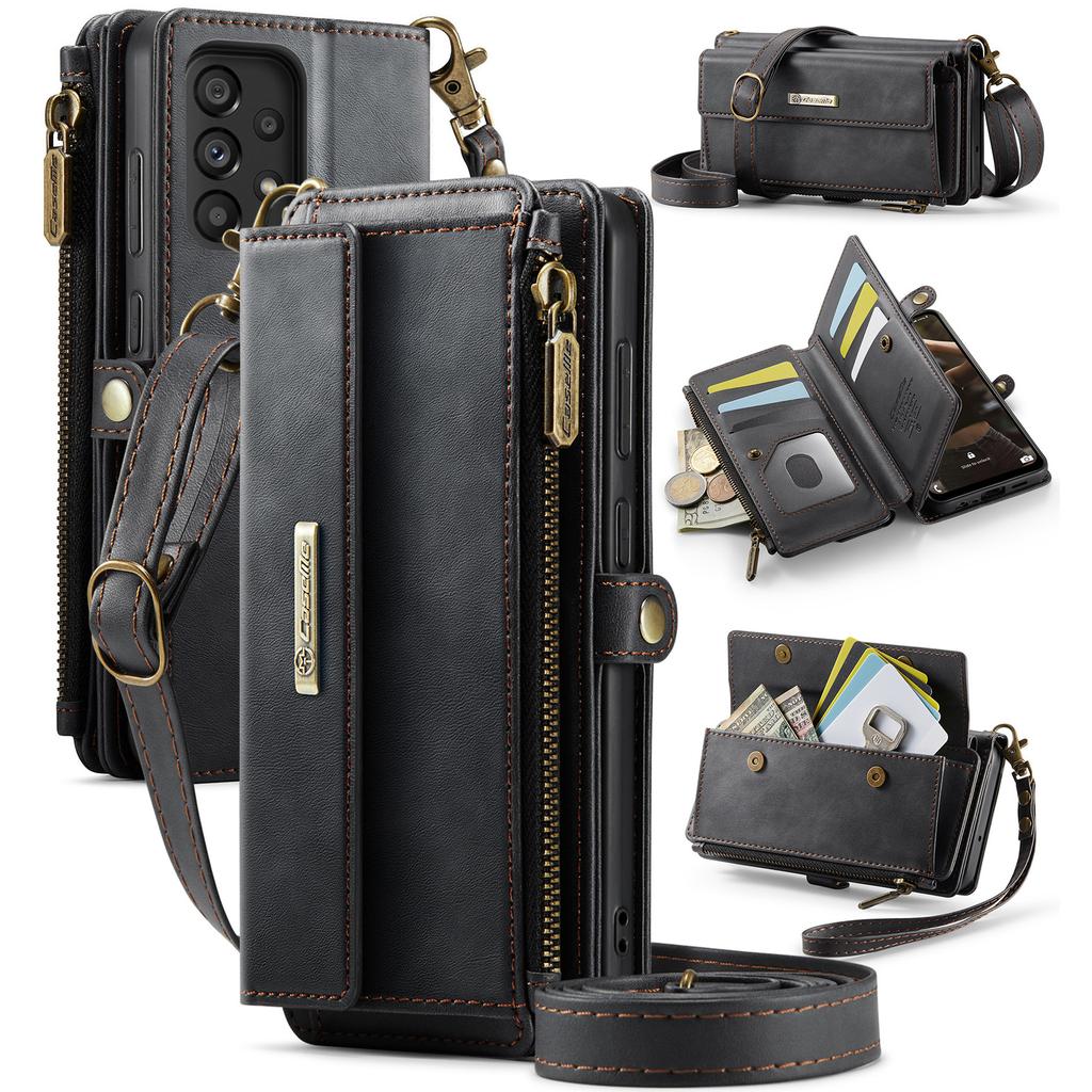 For Samsung Galaxy A52 5G/Galaxy A52 4G Case CASEME C39 RFID Blocking Zipper Wallet Stand Leather Cover with Strap