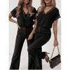 V-neck lace patchwork short-sleeve T-shirt women's summer new loose fashion top