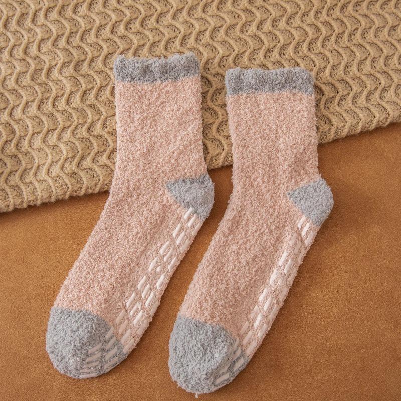 Non-shedding Coral Fleece Socks, Women's Glue Anti-slip Floor Socks, Star Half-fleece Winter Mid-calf Sleeping Socks