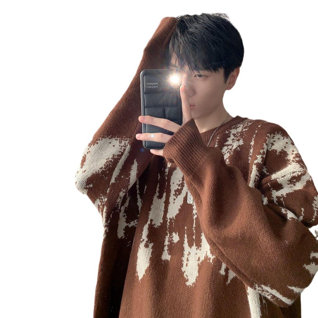 Korean Tie-Dye Men's Sweater: Trendy 2026 Autumn/Winter Knitwear, Youthful Loose Fit