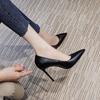 Scarpe con Tacco Alto Stiletto a Punta in Vera Pelle Nera da Donna - Versatili Scarpe Professionali da Lavoro Primaverili