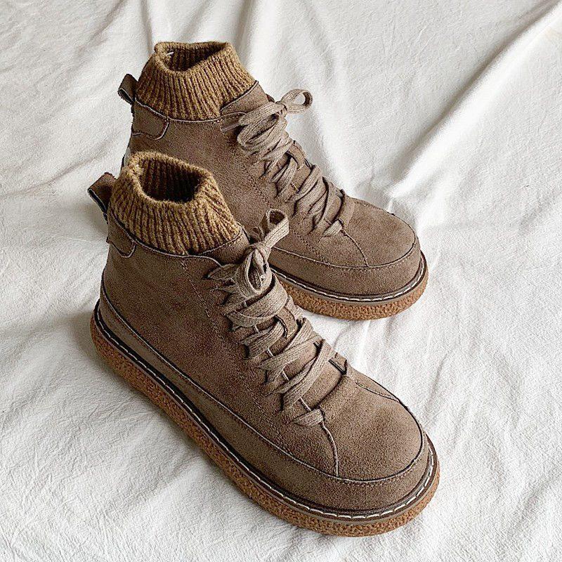 2025 Women's British Style Round Toe Martin Boots: Mori-Inspired, Thick Sole, Plus Velvet, Autumn/Winter with Socks