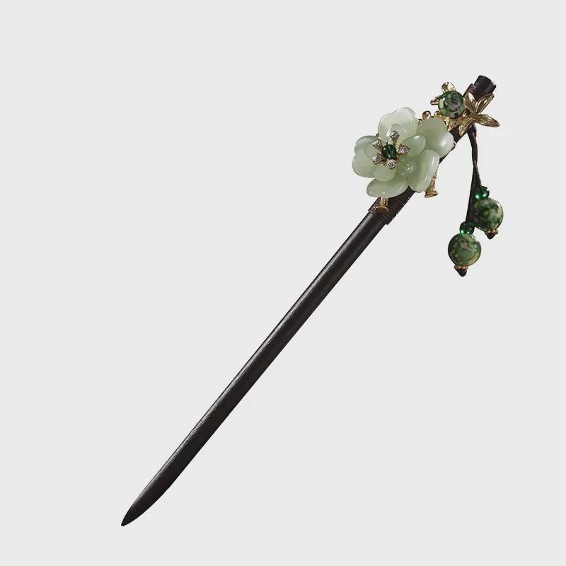 Ancient Style Ebony Imitation Wooden Tassel Hairpin - Hanfu Accessory for Women