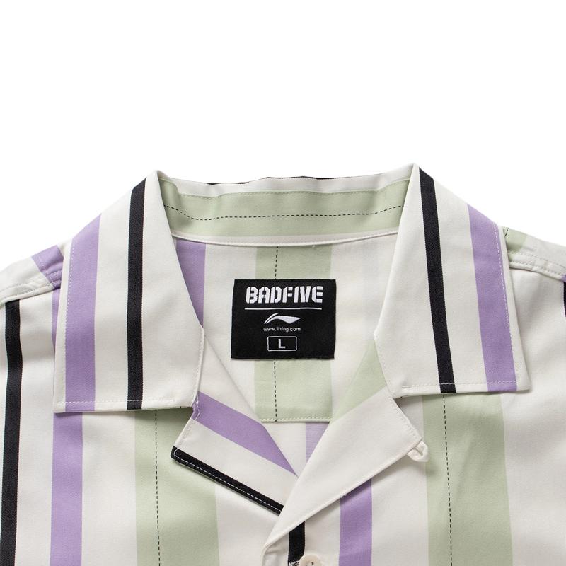 Li-Ning Striped Cotton Loose Casual Short Sleeve Shirt Men Shirts White ASHS381-1