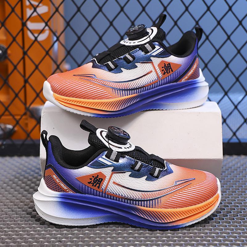 Students, boys and girls sports shoes, rotating buckle, no lace-up, lightweight and breathable boys' running shoes, middle-aged children and primary