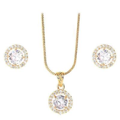 Jewelry Luxury Pendant Gift Set for Women, Girls & Her | Pendant with 2 Earrings, Option In 10 Different Color & Design with Gold Silver Princess Cut